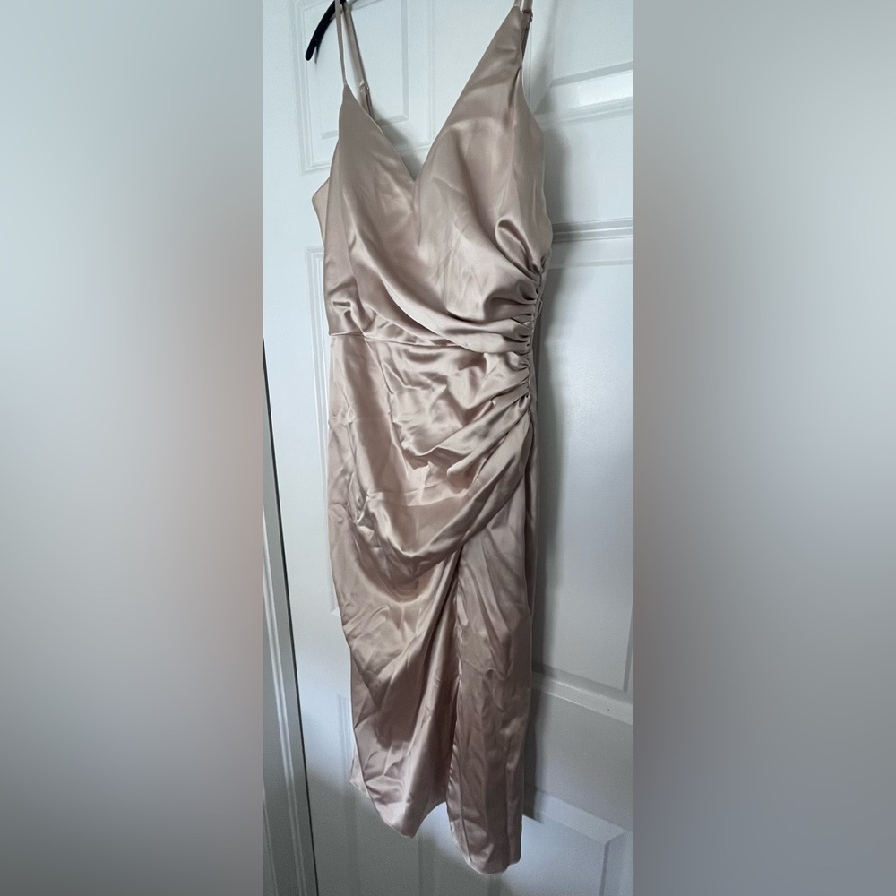 Revelry Rory Midi Gold Champagne Satin Dress - NEW WITH TAGS!!! - Picture 6 of 8